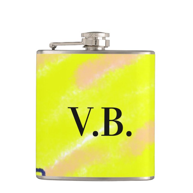 Simple solid colour add name text monogram yellow hip flask (Front)