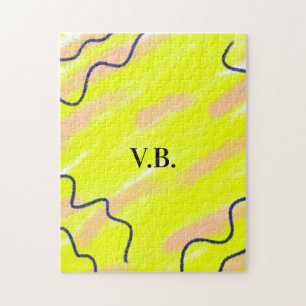 Simple solid colour add name text monogram yellow jigsaw puzzle