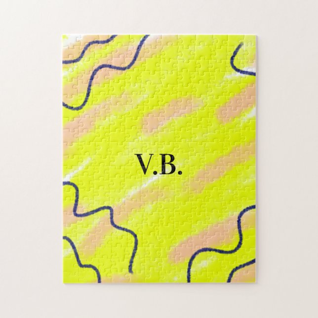 Simple solid colour add name text monogram yellow jigsaw puzzle (Vertical)