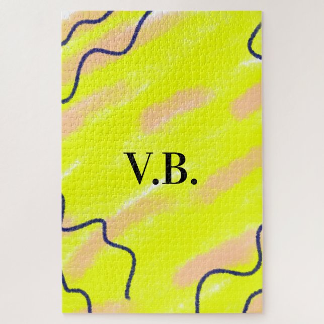 Simple solid colour add name text monogram yellow  jigsaw puzzle (Vertical)