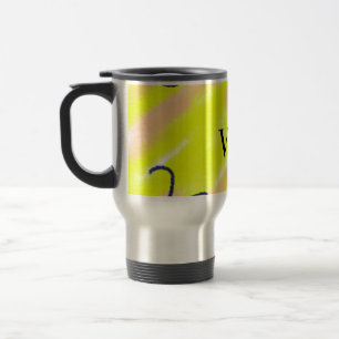 Simple solid colour add name text monogram yellow travel mug