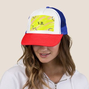 Simple solid colour add name text monogram yellow trucker hat