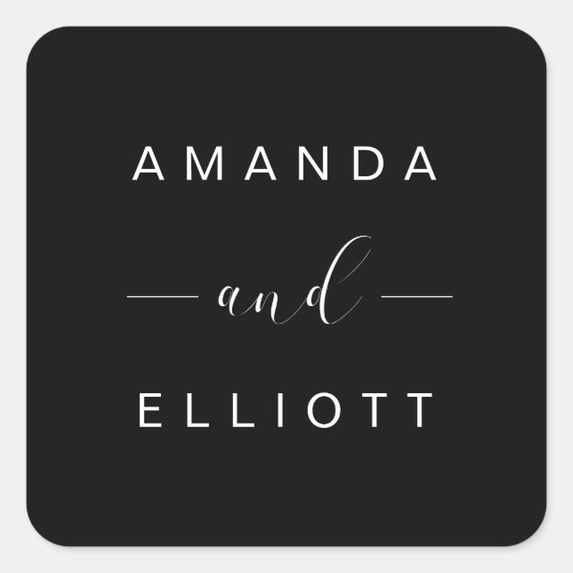 Simple Solid Colour Black Wedding Square Sticker (Front)