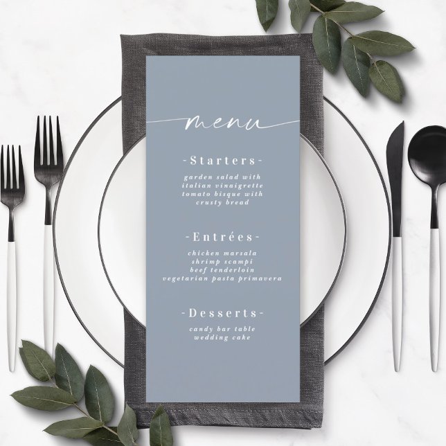 Simple Solid Colour Dusty Blue Mist Wedding Menu (Creator Uploaded)