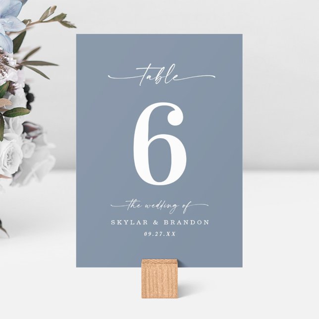 Simple Solid Colour Dusty Blue Wedding Reception Table Number (Creator Uploaded)