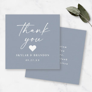 Simple Solid Colour Dusty Blue Wedding Thank You Card