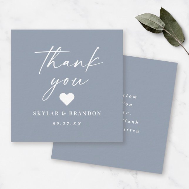 Simple Solid Colour Dusty Blue Wedding Thank You Card (Creator Uploaded)