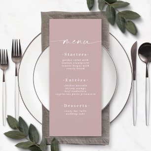Simple Solid Colour Dusty Mauve Wedding Menu