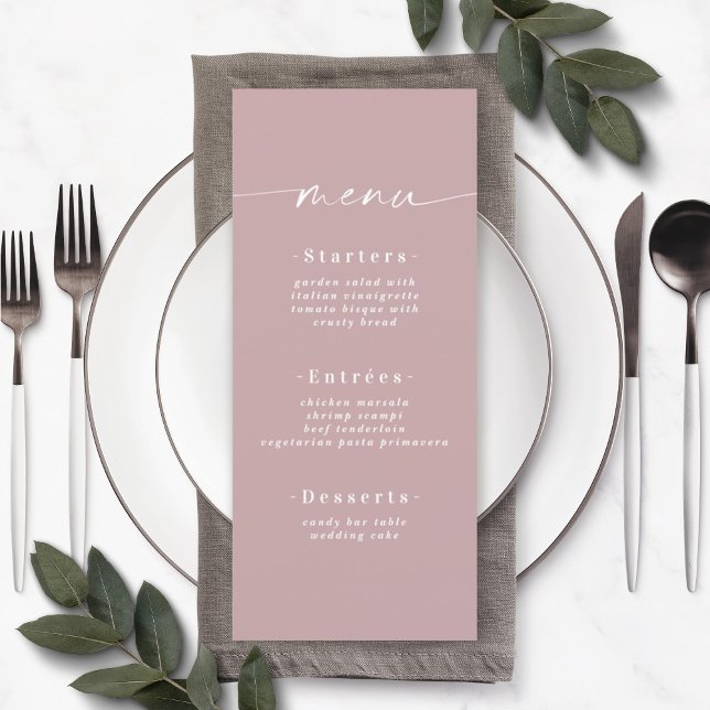 Simple Solid Colour Dusty Mauve Wedding Menu (Creator Uploaded)