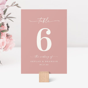 Simple Solid Colour Dusty Rose Pink Wedding Table Number