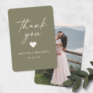 Simple Solid Colour Editable Lily Green Wedding Thank You Card
