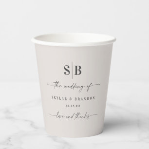 Simple Solid Colour Gardenia White Wedding Monogra Paper Cups