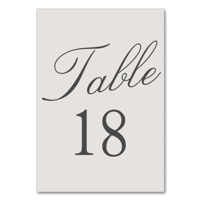 Simple Solid Colour Grey Wedding Table Number (Front)