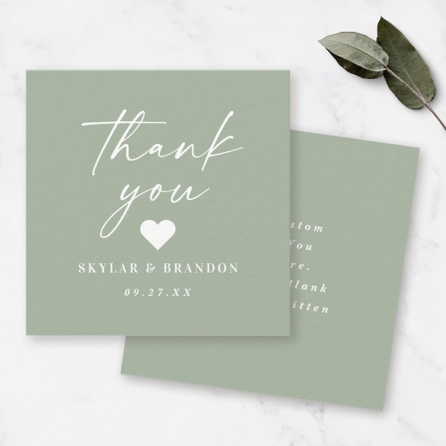 Simple Solid Colour Leaf Green Wedding Thank You Card (Creator Uploaded)