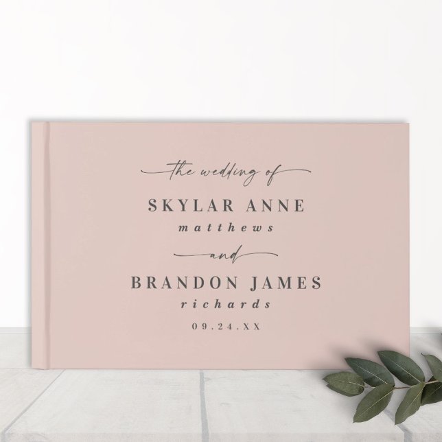 Simple Solid Colour Light Blush Pink Wedding Guest Book (Minimalistic Light Blush Pink Solid Color and Script Wedding Guest Book)