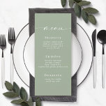 Simple Solid Colour Light Leaf Green Wedding Menu<br><div class="desc">Simple Solid Colour Light Leaf Green Wedding Menu. This modern chic Menu Card is simple classic and elegant with a plain solid colour background and a pretty signature script calligraphy font with tails. Shown in the new Colorway. With a pretty monogram on the back side. Available in several colour options,...</div>