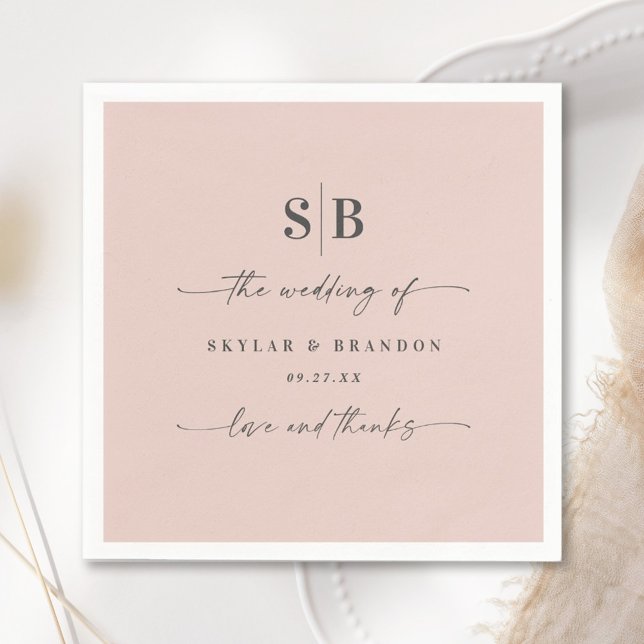 Simple Solid Colour Light Pink Wedding Monogram Napkin (Creator Uploaded)