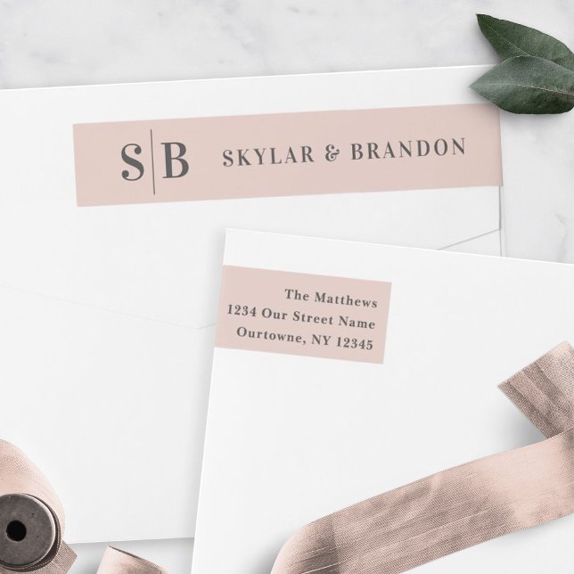 Simple Solid Colour Light Pink Wedding Monogrammed Wrap Around Label (Creator Uploaded)