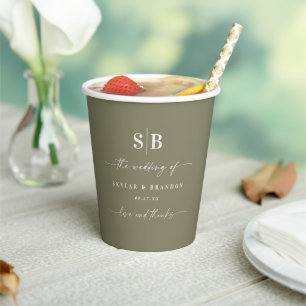 Simple Solid Colour Lily Green Monogrammed Wedding Paper Cups
