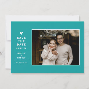 Simple Solid Colour Modern Heart Photo   Aqua Save The Date