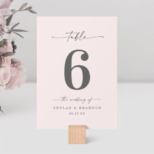 Simple Solid Colour Pale Powder Pink Wedding Table Number