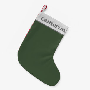 Simple Solid Colour Personalised Name   Green Grey Small Christmas Stocking
