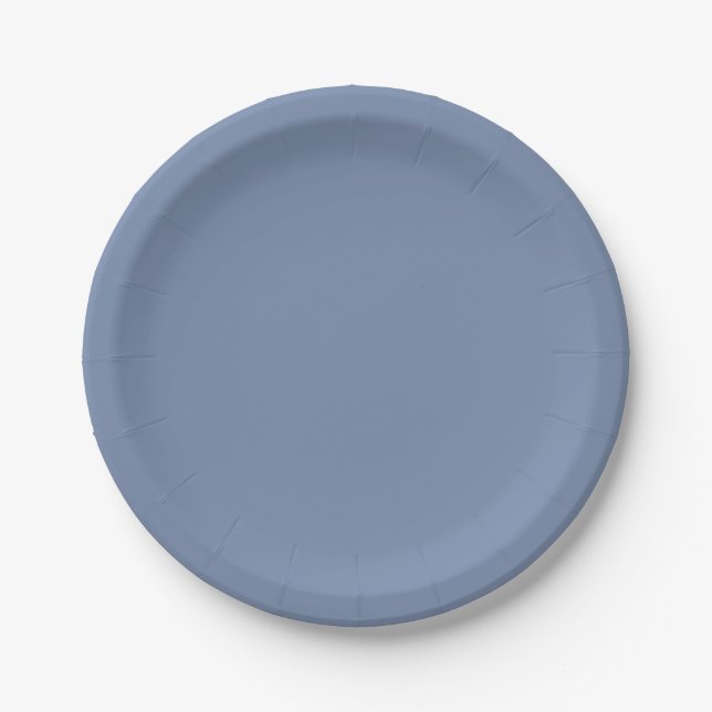 Simple solid colour plain slate blue paper plate (Front)