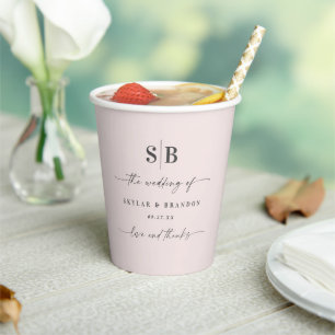 Simple Solid Colour Powder Pink Monogrammed Weddin Paper Cups