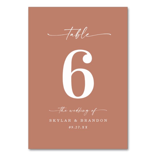 Simple Solid Colour Terracotta Clay Orange Wedding Table Number (Front)