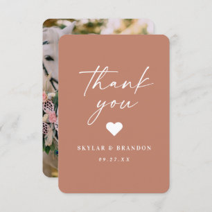 Simple Solid Colour Terracotta Clay Photo Wedding Thank You Card