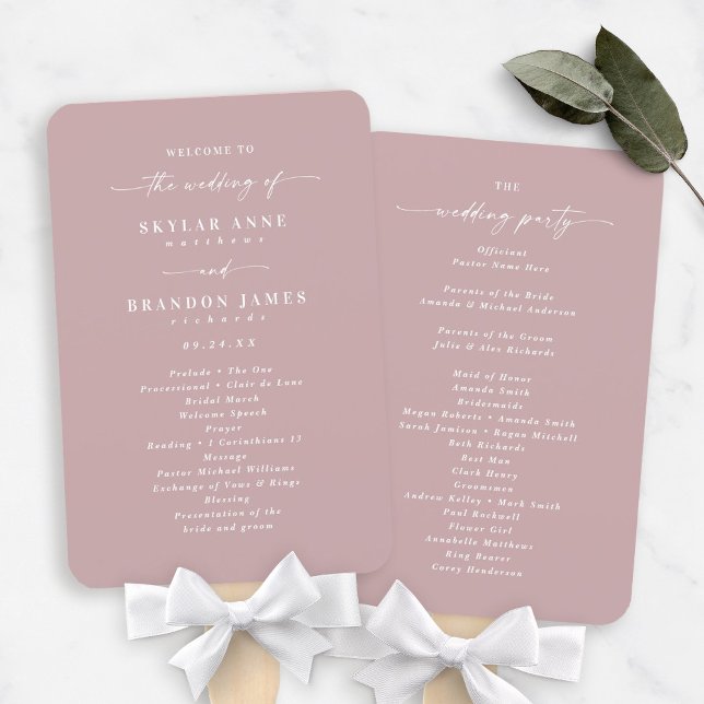 Simple Solid Dusty Mauve Wedding Ceremony Program Hand Fan (Creator Uploaded)