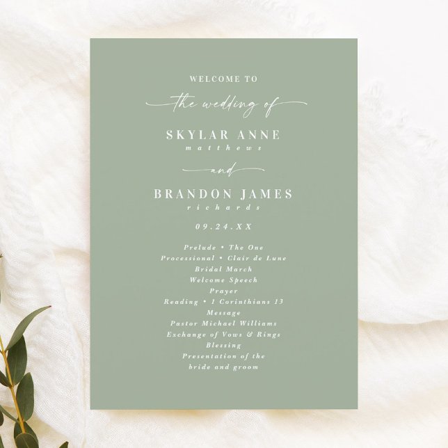 Simple Solid Leaf Green Wedding Ceremony Program Programme (Creator Uploaded)
