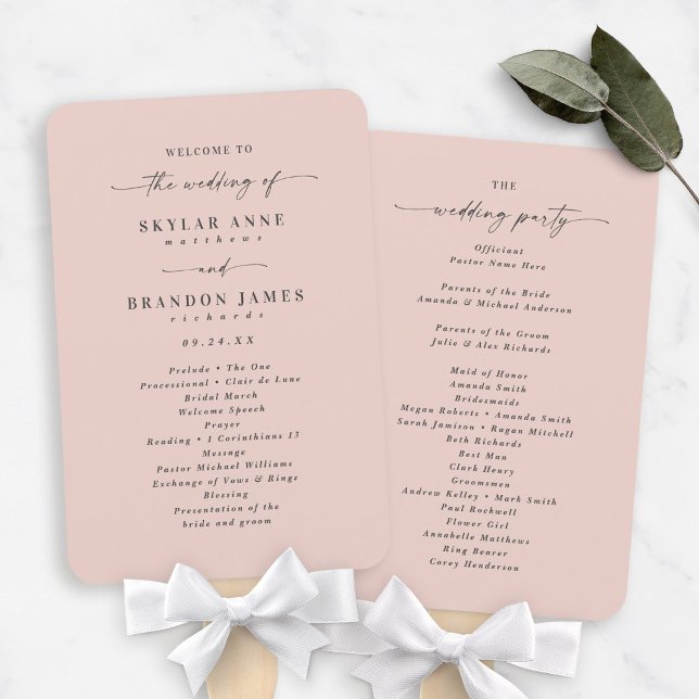 Simple Solid Light Pink Wedding Ceremony Program Hand Fan (Creator Uploaded)