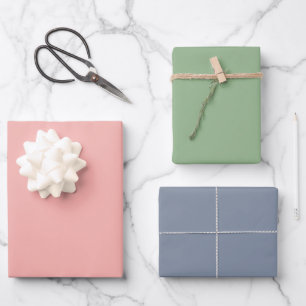 Simple Solid Melon Pink Cambridge Blue Cool Grey Wrapping Paper Sheet