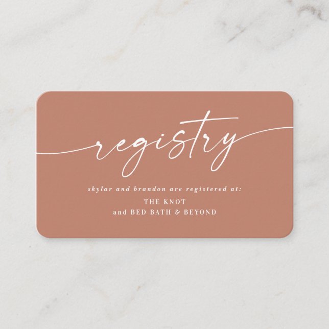 Simple Solid Terracotta Colour Wedding Registry Enclosure Card (Front)