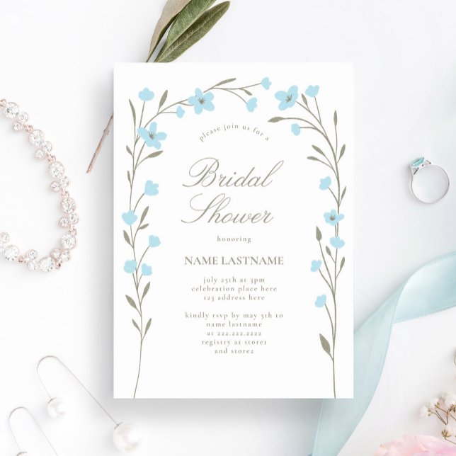 Simple Something Blue Wildflower Bridal Shower Invitation (Creator Uploaded)
