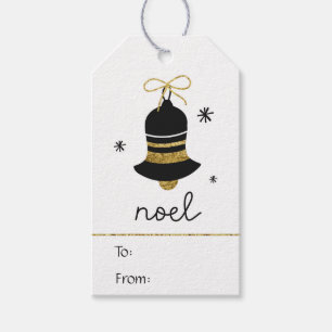 Simple sophisticated black gold bell noel to from  gift tags