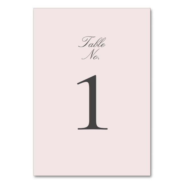 Simple Sophisticated Blush and Grey Script Wedding Table Number (Front)