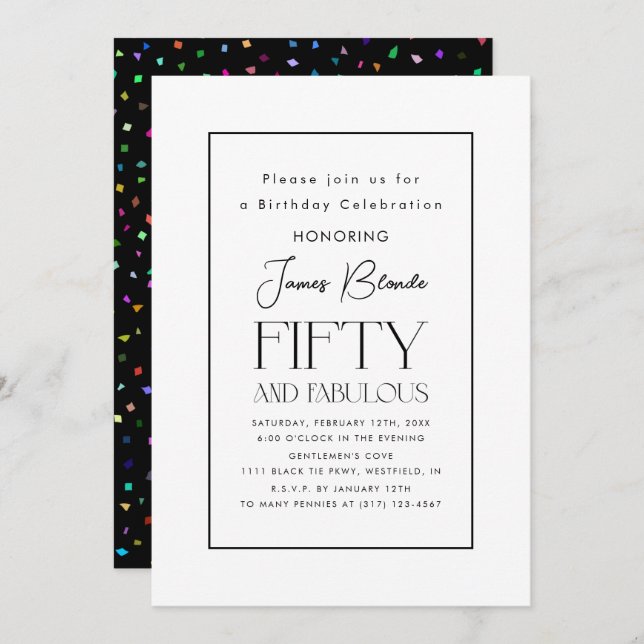 Simple Sophisticated Unisex 50th Birthday Party Invitation (Front/Back)