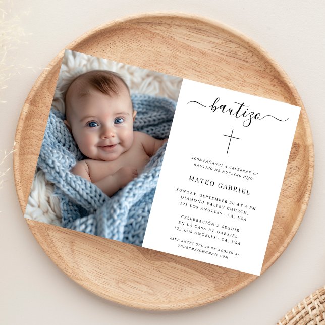 Simple Spanish Baptism | Calligraphy Bautizo Photo Invitation (Creator Uploaded)