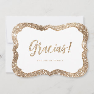 Simple sparkle gold glitter gracias thank you card
