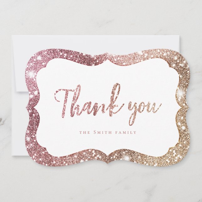 Simple sparkle rose gold glitter thank you invitation (Front)