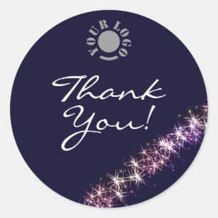 Simple Sparkling Stars Dark Blue Glitter Thank You Classic Round Sticker