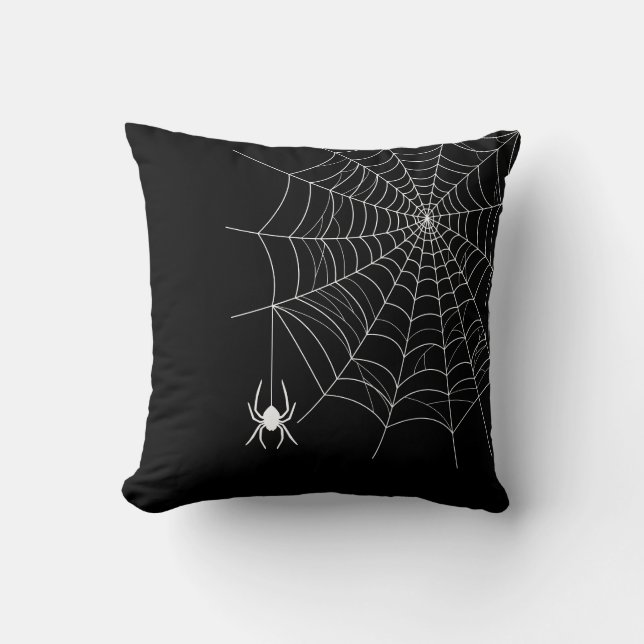 Simple Spider Web And Spider Black Halloween Cushion (Front)