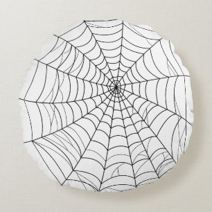 Simple Spider Web Cobweb Line Art Halloween Round Cushion