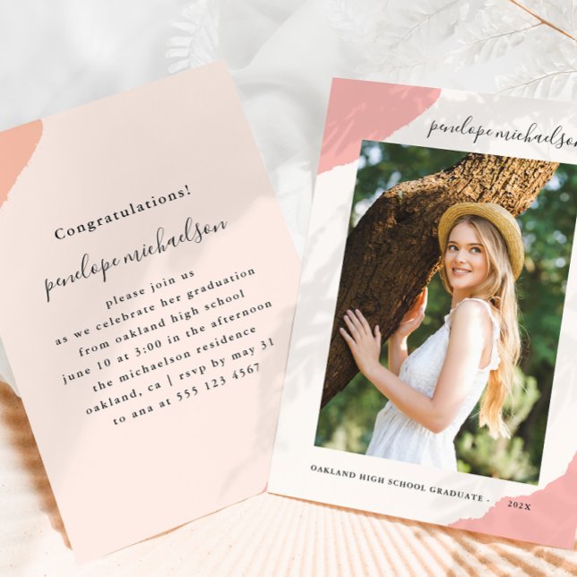 Simple Splashes Pink Photo Graduation Party Invitation (Creator Uploaded)