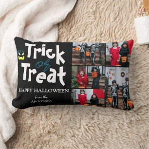 Simple Spooky pumpkin Halloween Photo Collage Lumbar Cushion