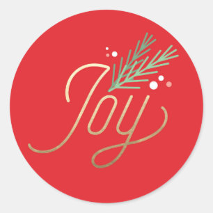 Simple Sprig Faux Foil Christmas Holiday Classic Round Sticker