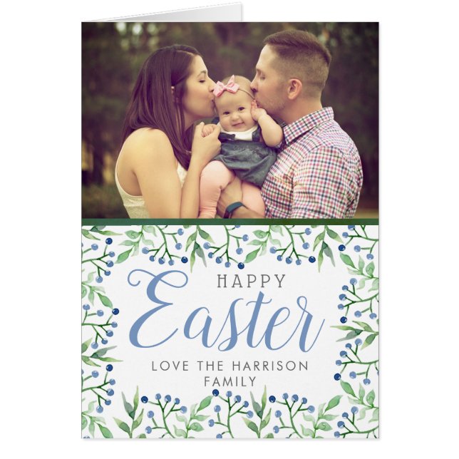 Simple Spring Blueberrie Custom Photo Happy Easter (Front)