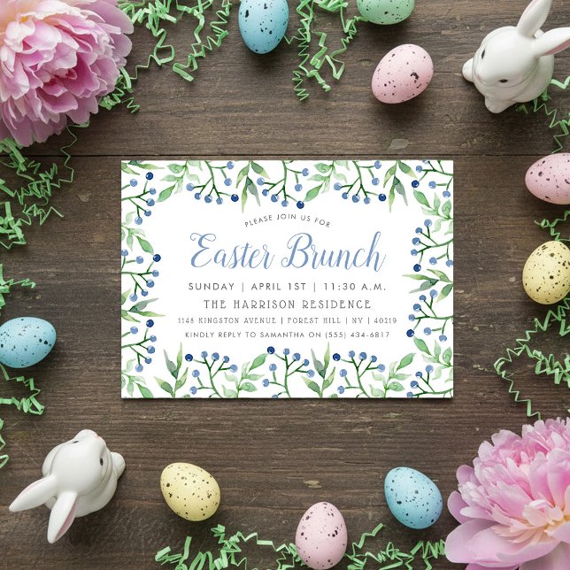 Simple Spring Blueberries Easter Brunch Invitation (Creator Uploaded)